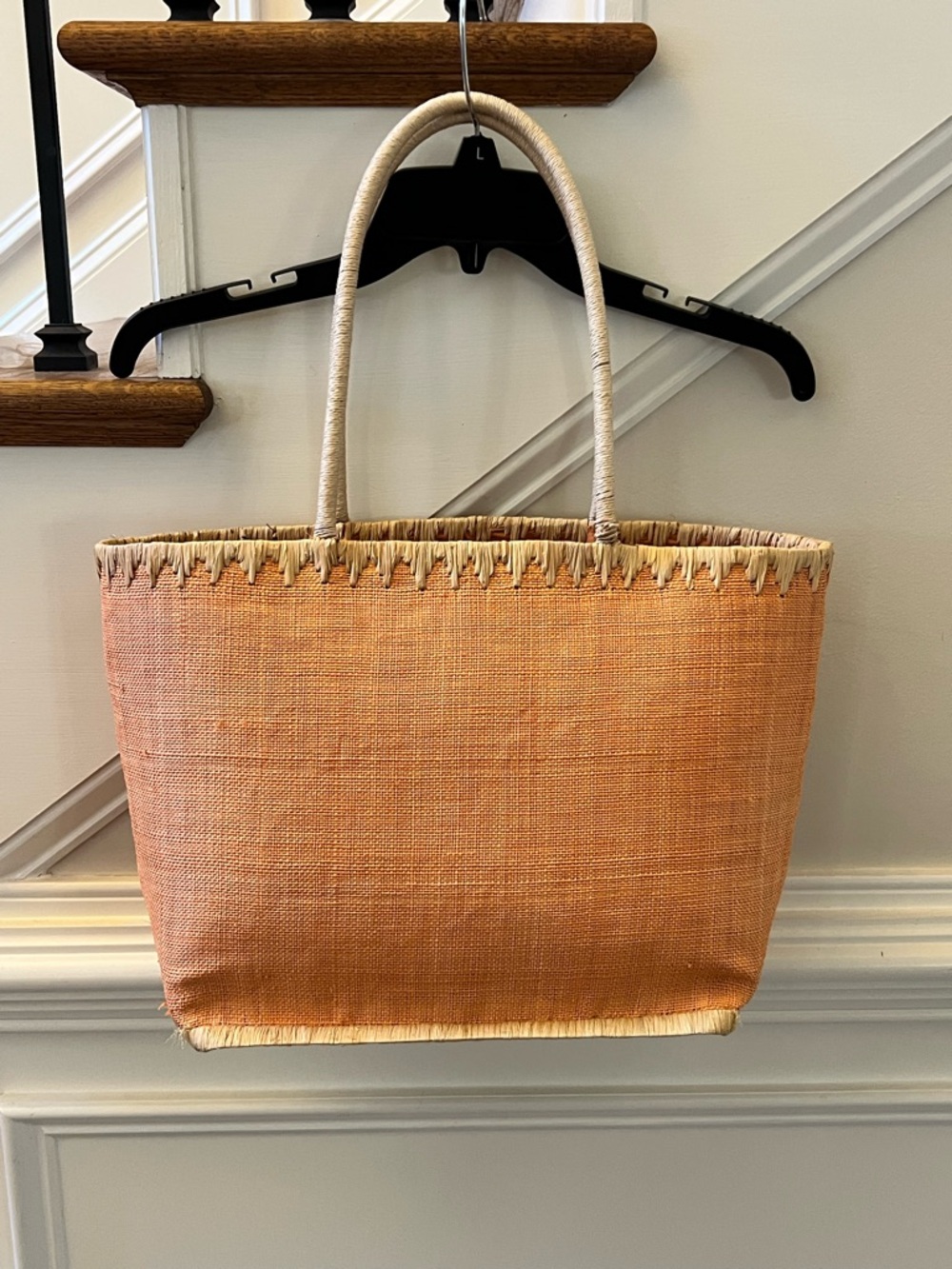 Woven Straw Tote Bag in Peach
